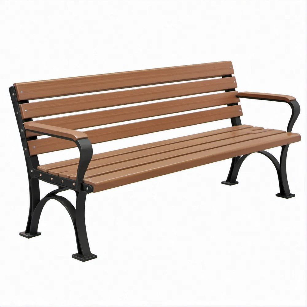 Outdoor 59 x 24 x 32 in Brown WPC Bench with Black Cast Iron Frame, Backrest and Armrests