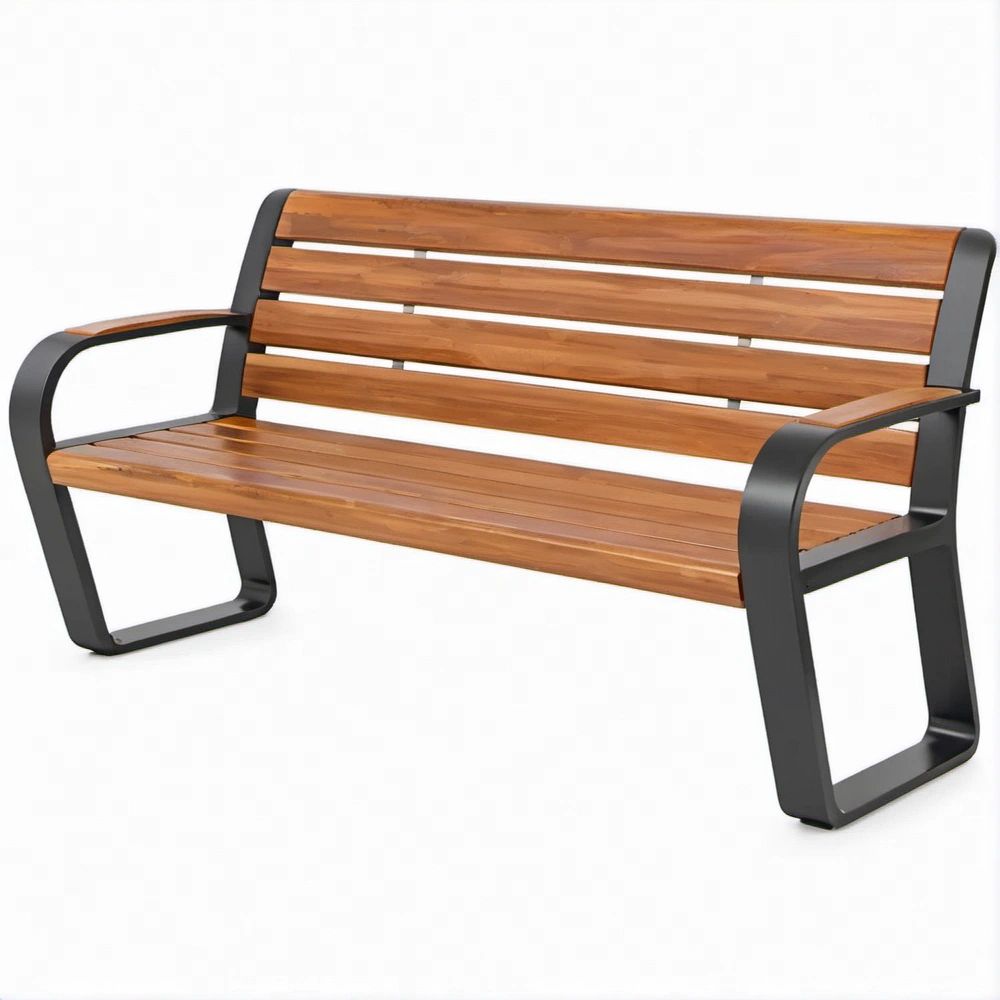 Outdoor 2-Seat Acacia Wood Bench, Brown Slats with Black Steel Frame, 47.2 x 24.4 x 31.5 in