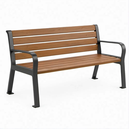 48 x 24 x 33 in Brown Wood-Plastic Composite Slat Garden Bench with Black Powder-Coated Steel Frame