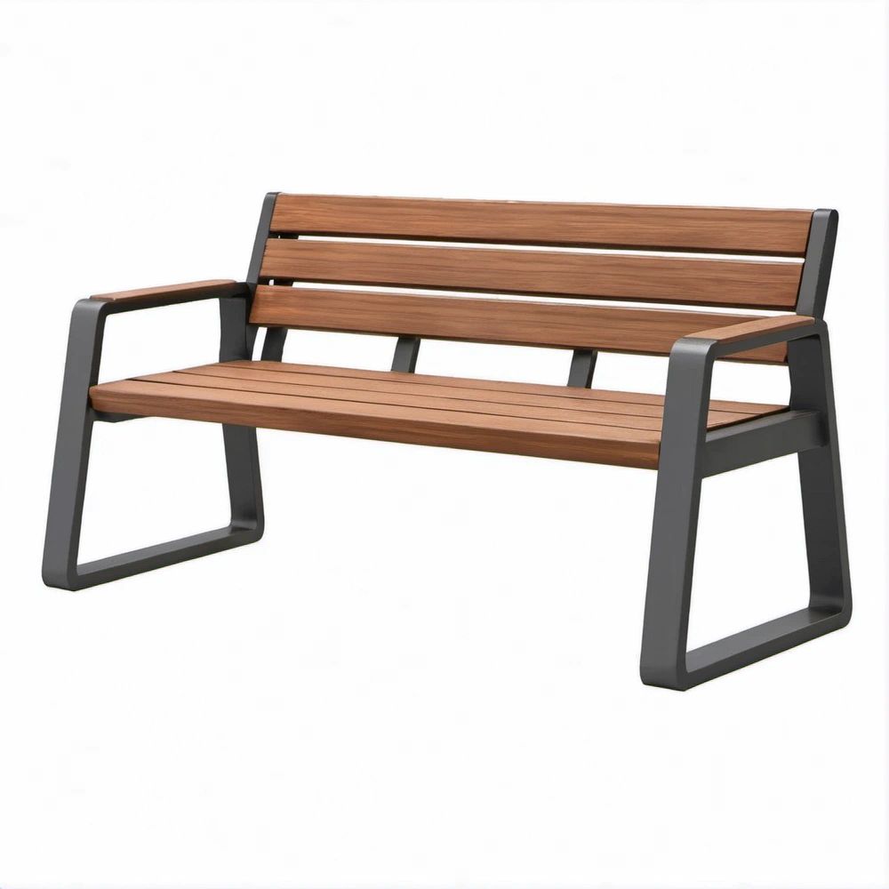 47.2 in Outdoor Acacia Wood and Powder-Coated Steel Garden Bench with Arms, Brown/Black