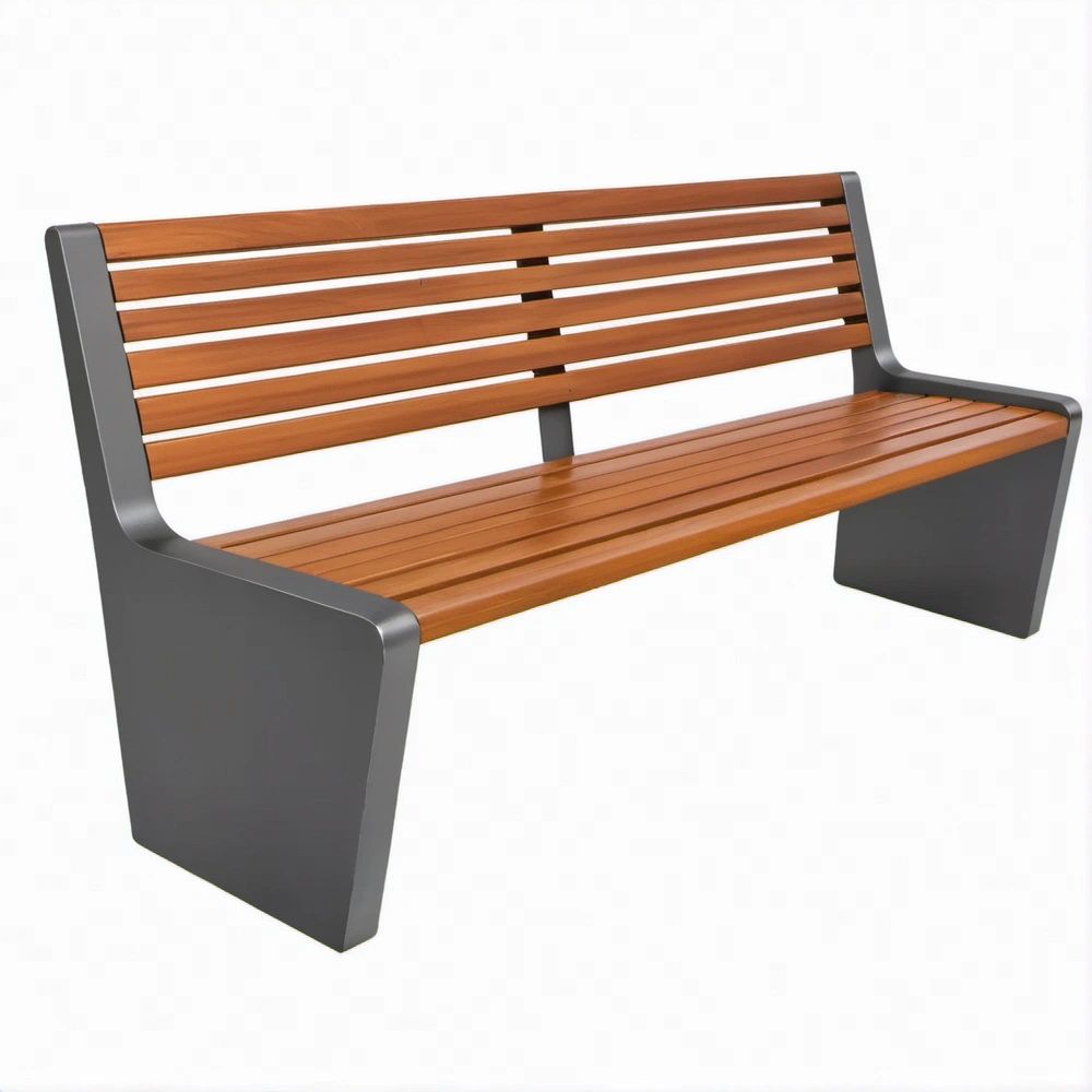 Outdoor Park Bench with Backrest, Brown Solid Acacia Wood and Dark Gray Powder-Coated Steel, 59.1 x 23.6 x 31.5 in