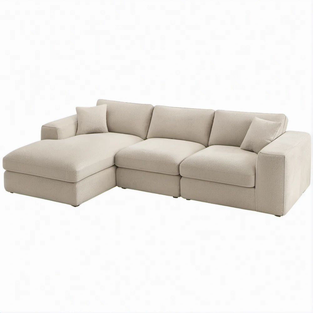 Beige Left-Facing Chaise Sectional Sofa, 113 x 64 x 34 in