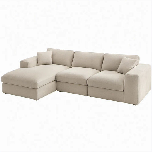Beige Left-Facing Chaise Sectional Sofa, 113 x 64 x 34 in