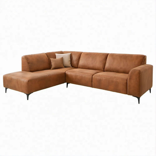 Brown PU Leather L-Shaped Sectional Sofa with Left-Facing Chaise, 112 x 64 x 34 in
