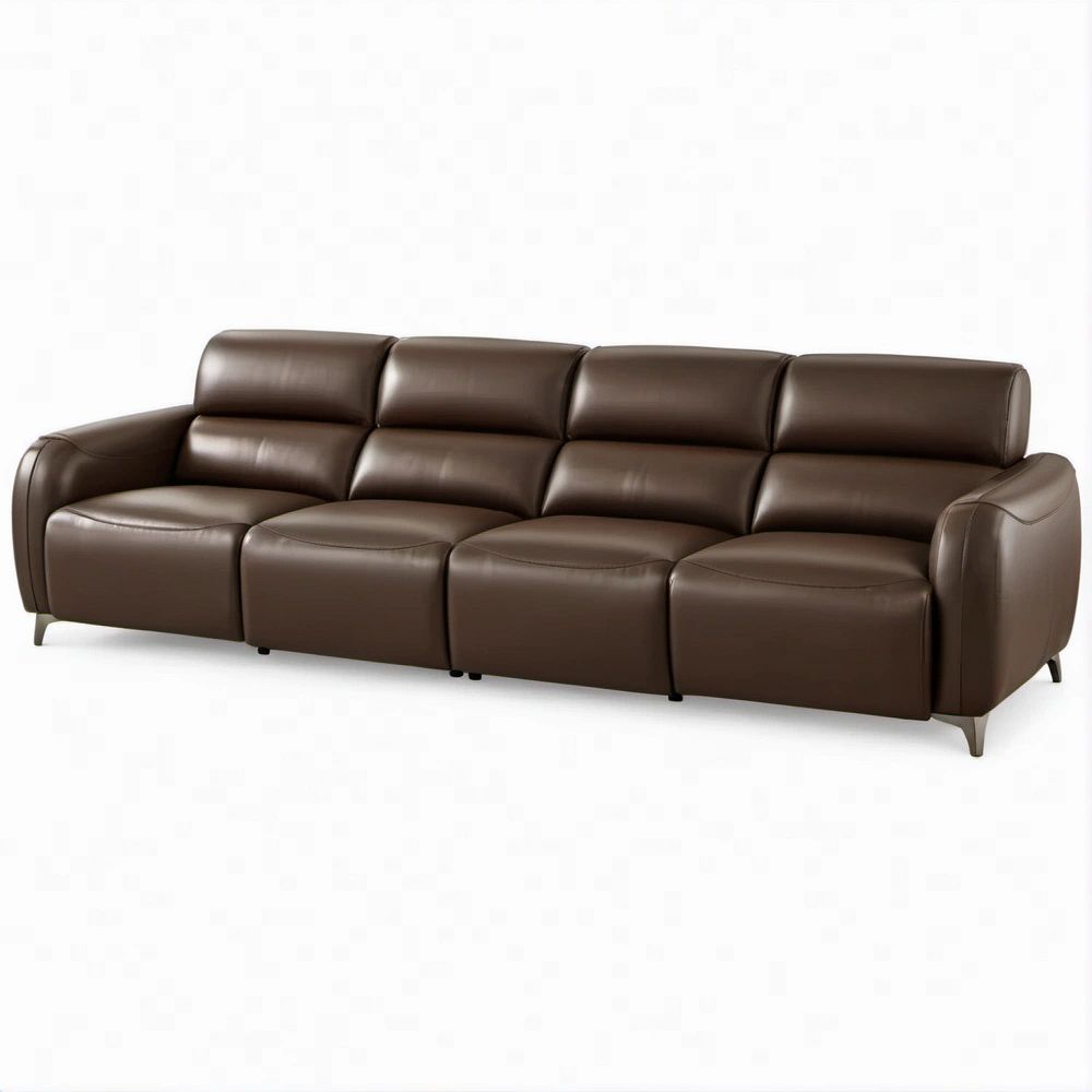 Brown PU Leather 4-Seat Reclining Sofa, 330 x 98 x 102 cm