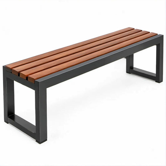 Backless Acacia Wood and Black Powder-Coated Steel Bench, Brown/Black, 47.2 x 13.8 x 17.7 in